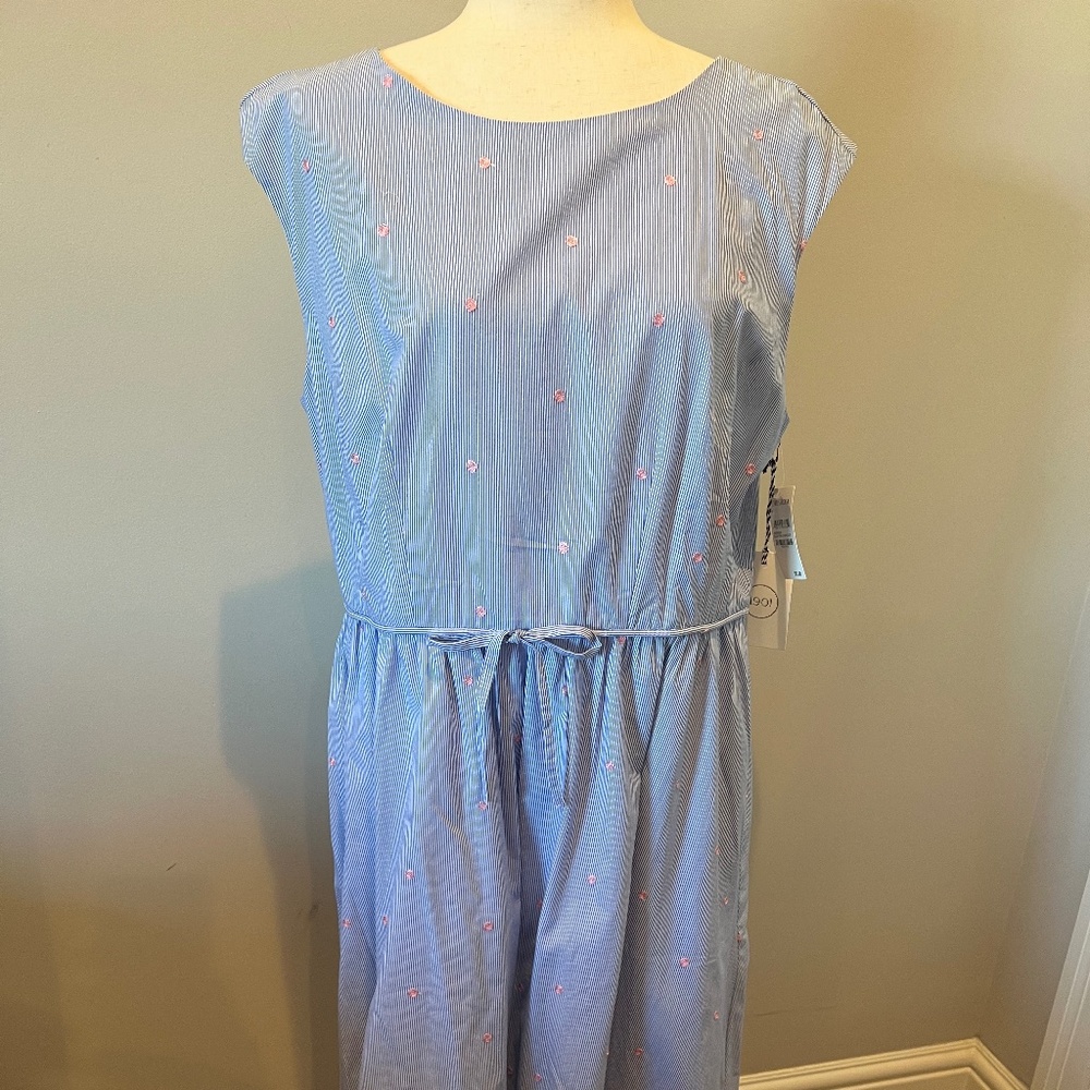 NWT 1901 Dress Nordstrom Blue Pin Stripe/Pink Polka Dot Fit Flare Sz. 16.